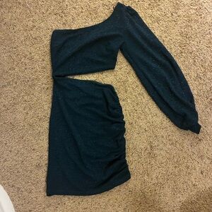 Windsor teal One-Shoulder Sparkle Two-Piece Dress Set